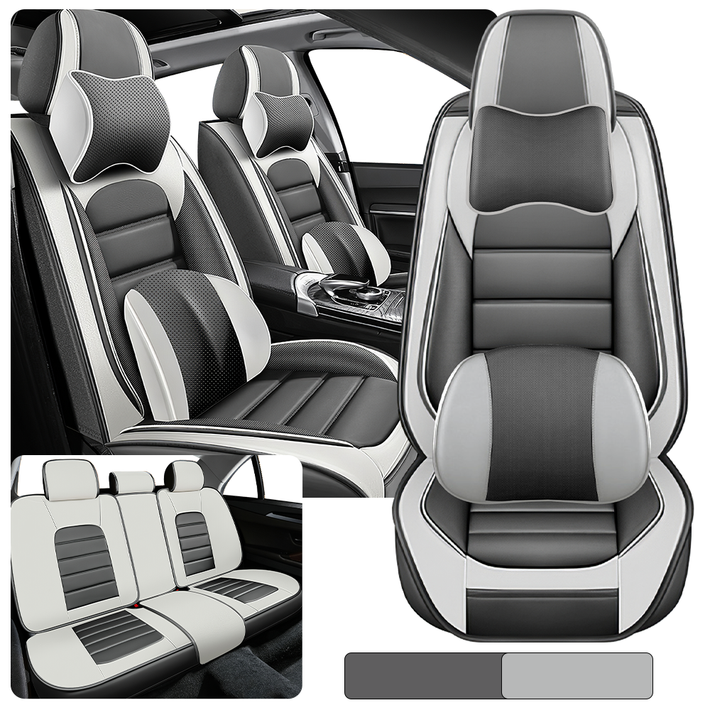 Full Coverage Black Leather Car Seat Cover Classical Luxury Style, Automotive Vehicle Cushion Universal Fit