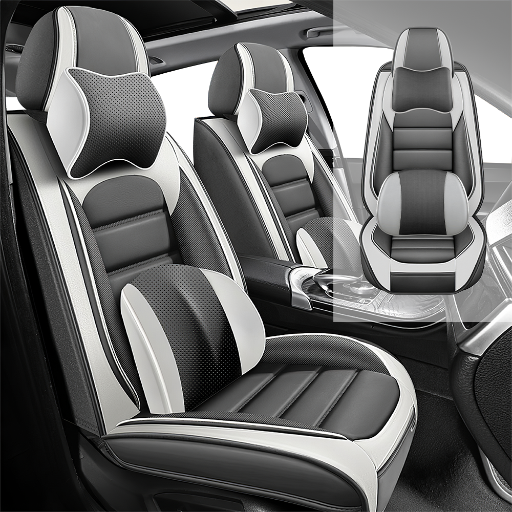 Full Coverage Black Leather Car Seat Cover Classical Luxury Style, Automotive Vehicle Cushion Universal Fit