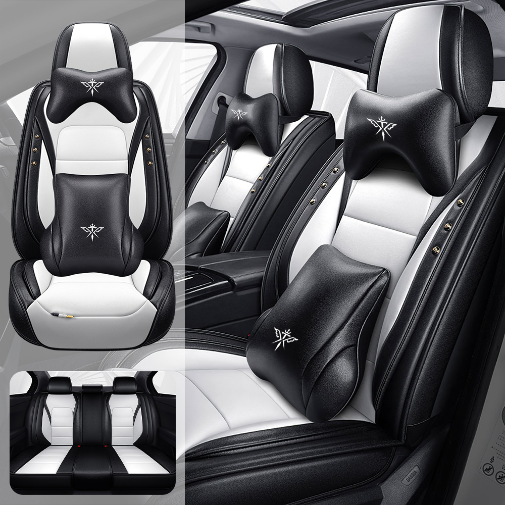 Full Coverage Black Leather Car Seat Cover Street Luxury Style, Automotive Vehicle Cushion Universal Fit