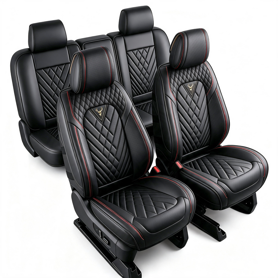 SITCOVER Seat Covers for Ford F-150, Series 45, 5-Seat, Black/Red