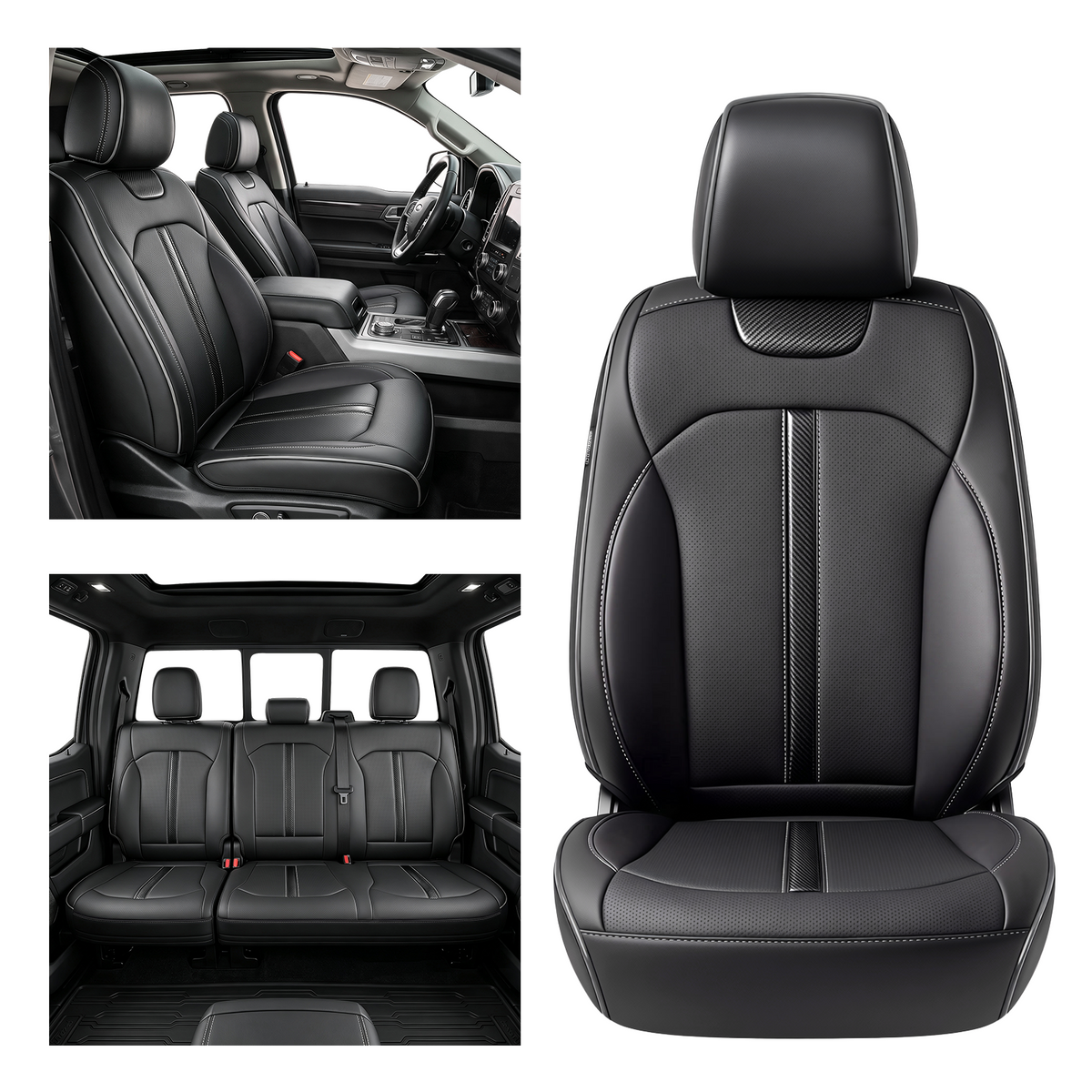 SITCOVER Seat Covers for Ford F-150 2015-2020, Series 67 XL/XLT, 5-Seat, Black/Gray