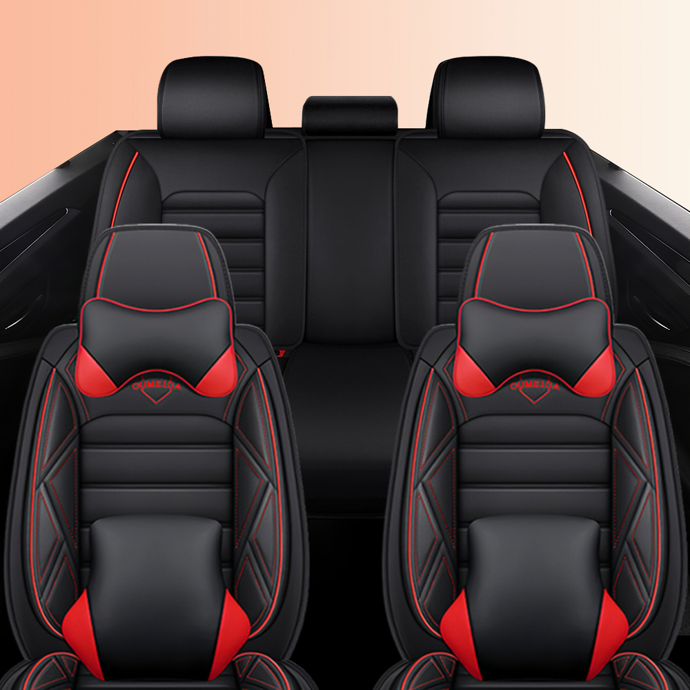 Full Coverage Black Leather Car Seat Cover Sports’ Luxury Style, Automotive Vehicle Cushion Universal Fit