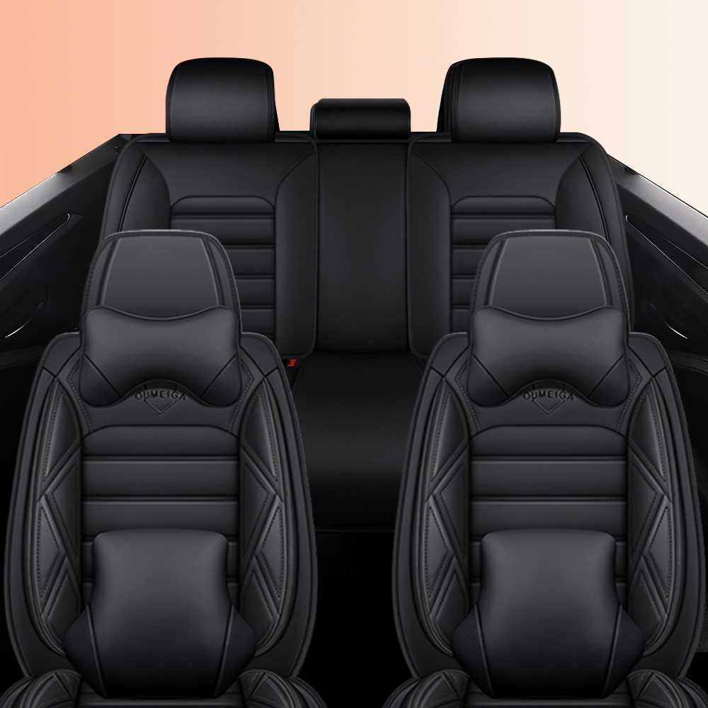 Full Coverage Black Leather Car Seat Cover Sports’ Luxury Style, Automotive Vehicle Cushion Universal Fit