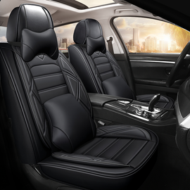 Full Coverage Black Leather Car Seat Cover Sports’ Luxury Style, Automotive Vehicle Cushion Universal Fit